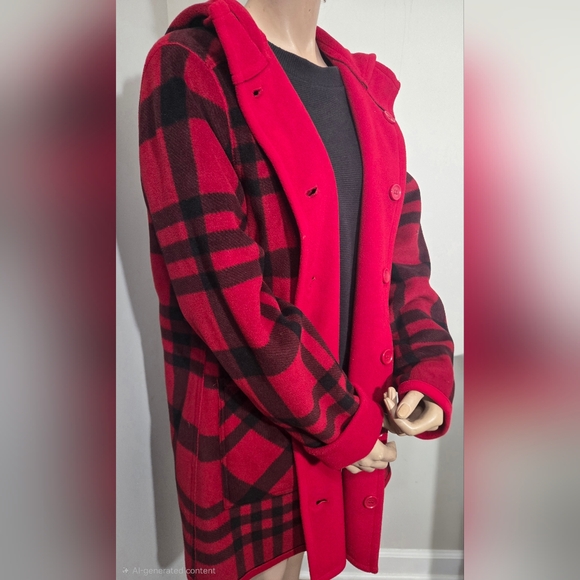 Red/Black Reversible Plaid Fleece Coat For Women.  VERY WARM. NEVER WORN. NWOT. - Picture 3 of 6